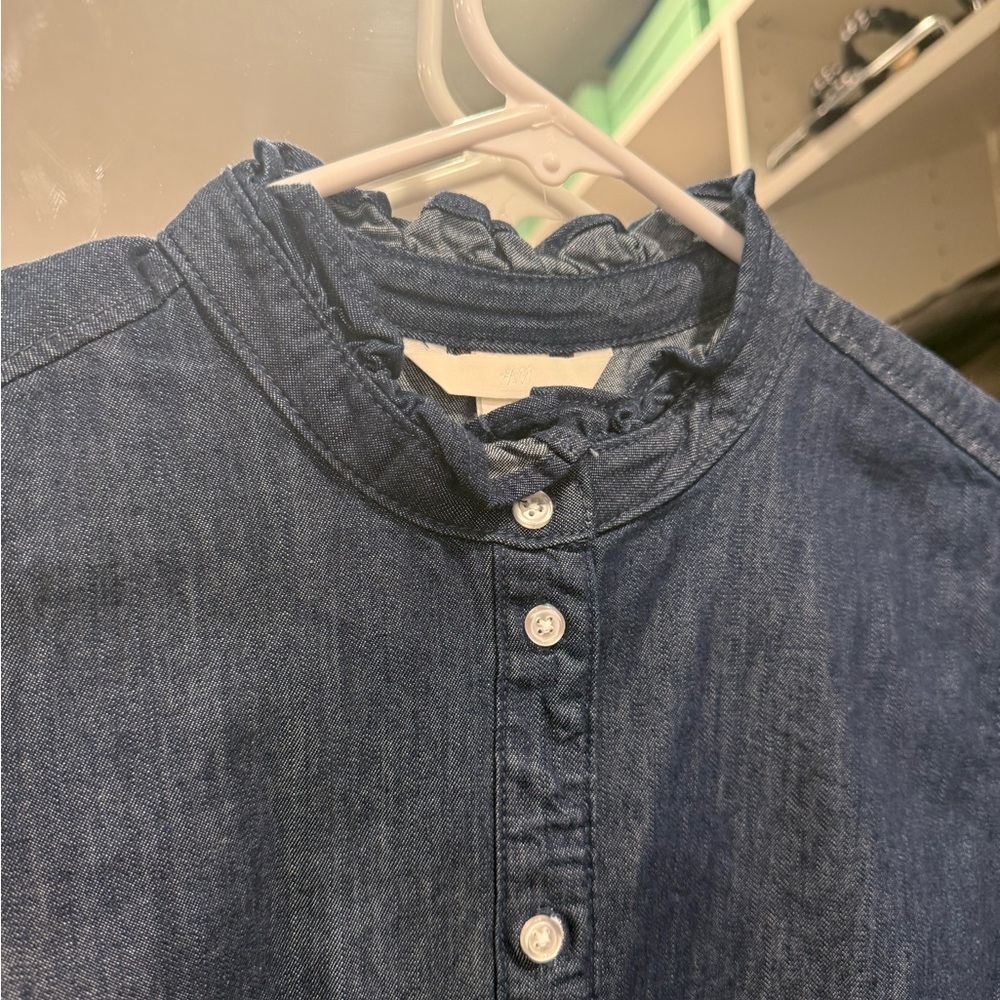 H&M Ruffled Denim Button-Up Shirt - Picture 3 of 5